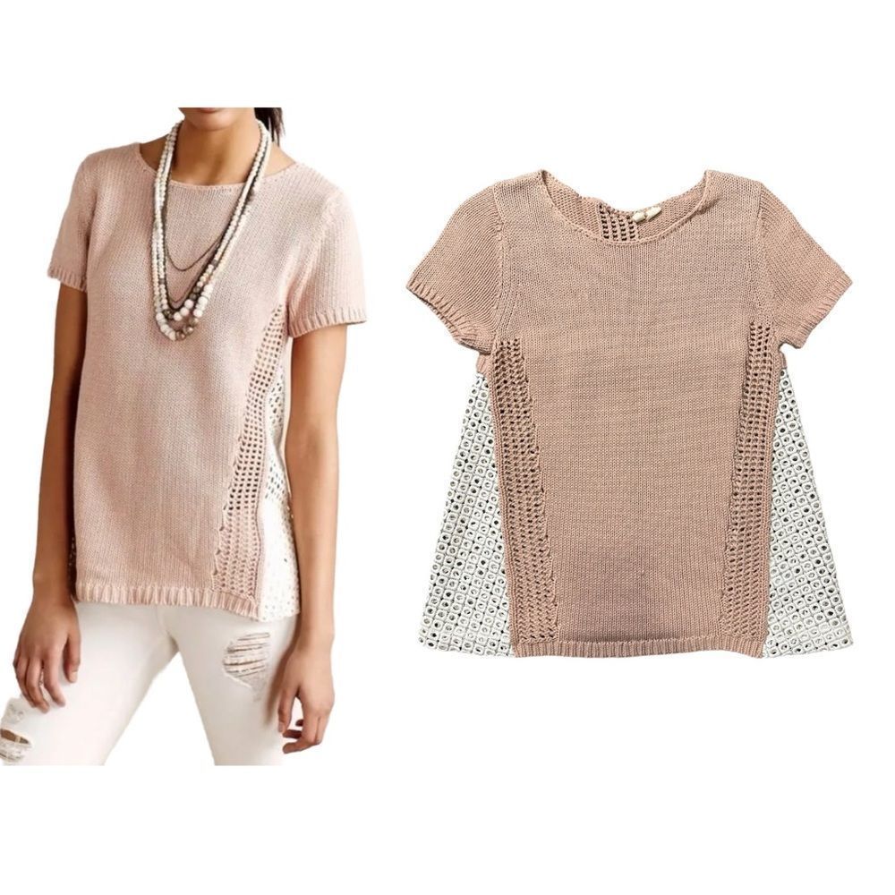 Anthropologie Moth Madeira Eyelet Back Pullover in Pink Blush Size Medium